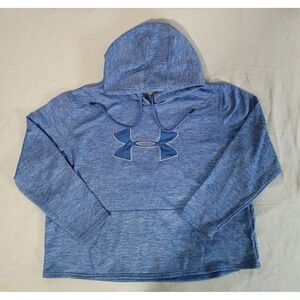 Under Armour Hoodie Womens Blue Heathered Big Logo Pullover Sweatshirt Medium L